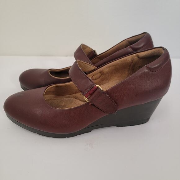 Natural Soul Mary Jane Wedge 9.5 Leather Maritzia Almond Toe Brown Faux Leather - Picture 3 of 15